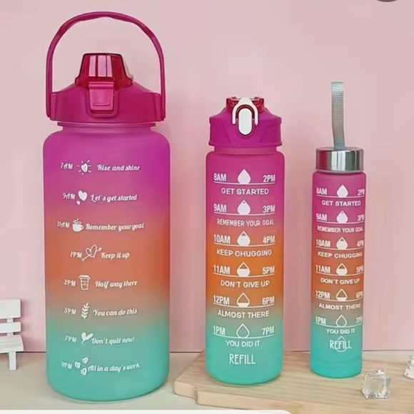 3 Motivational Water Bottles Barbie Pink Set for Sports, Fitness or Gifts NEW - Picture 4 of 4